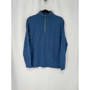 Fioroni Sweater Mens Medium Blue Cashmere Suede 1/4 Zip Mock Neck Duvet Pullover